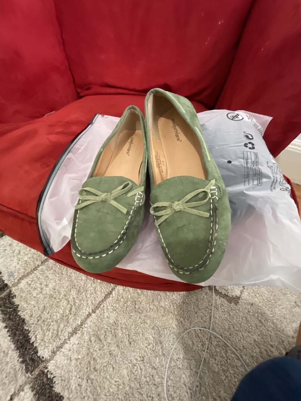 Comfortview Freya Green Suede Bow Moc Driving Loafers